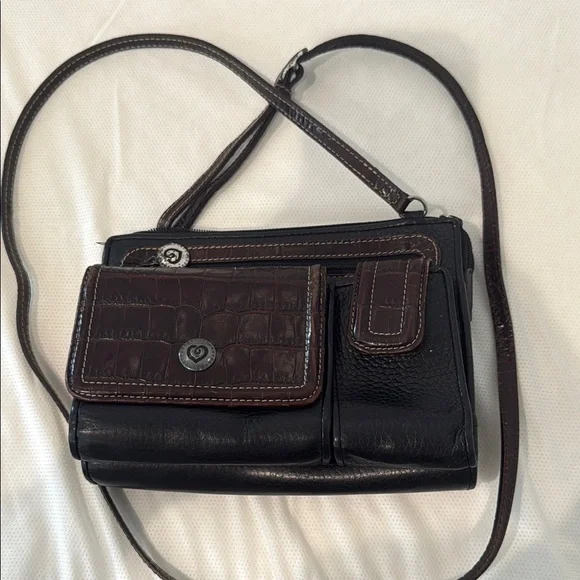 Brighton Vintage Black and Brown Crossbody Bag with Adjustable Straps - Picture 1 of 6